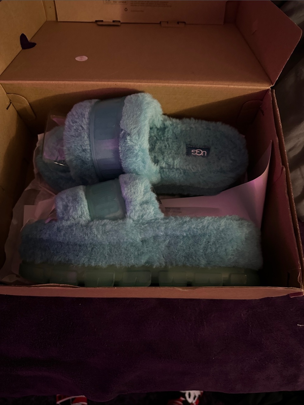 UGG Teal Plush Fuzz Slide Shearling Platform